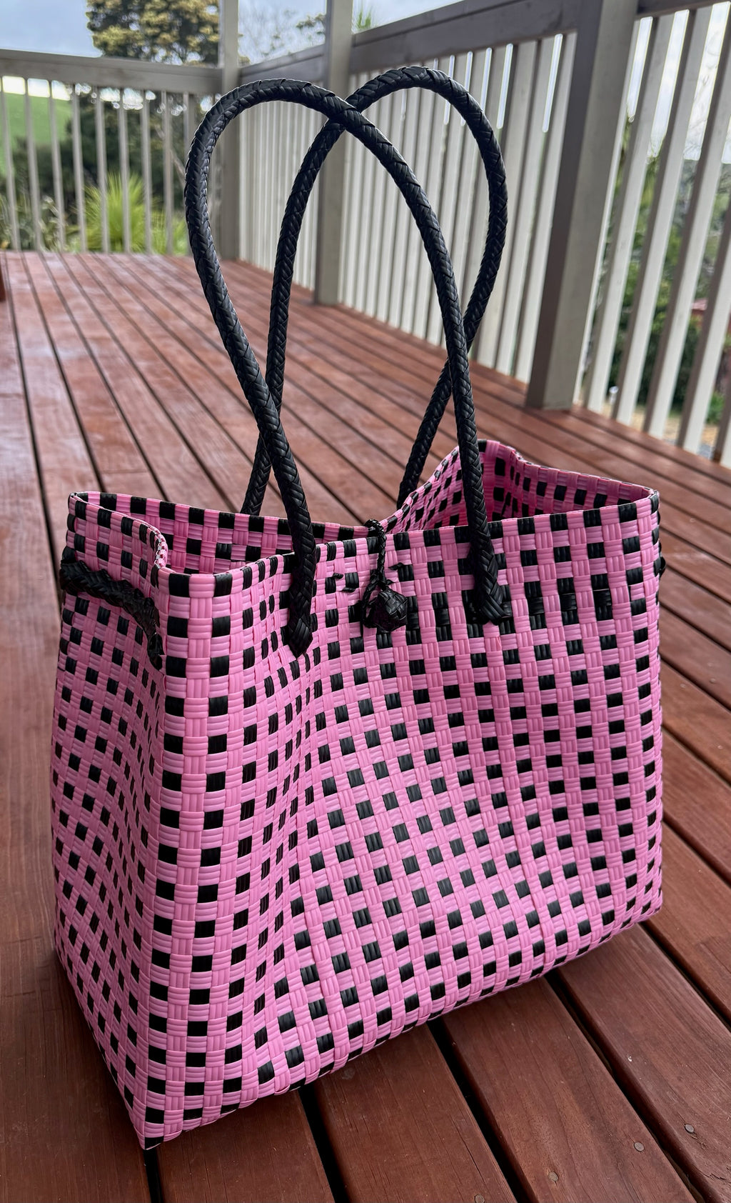 Pink / Black Chequered Tote Bag image 1