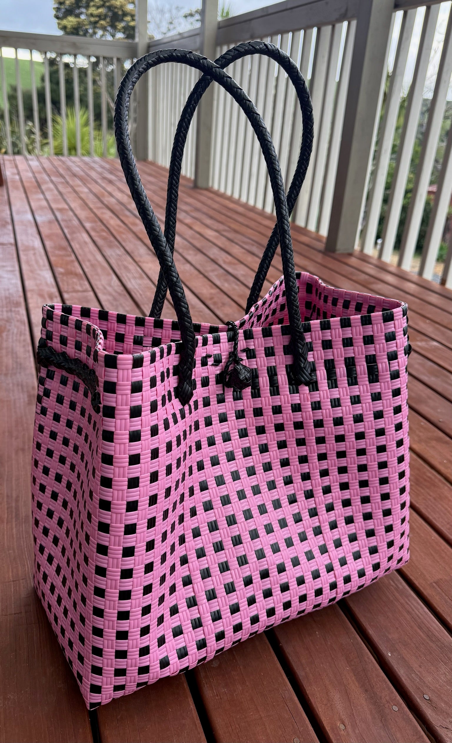 Pink / Black Chequered Tote Bag image 1