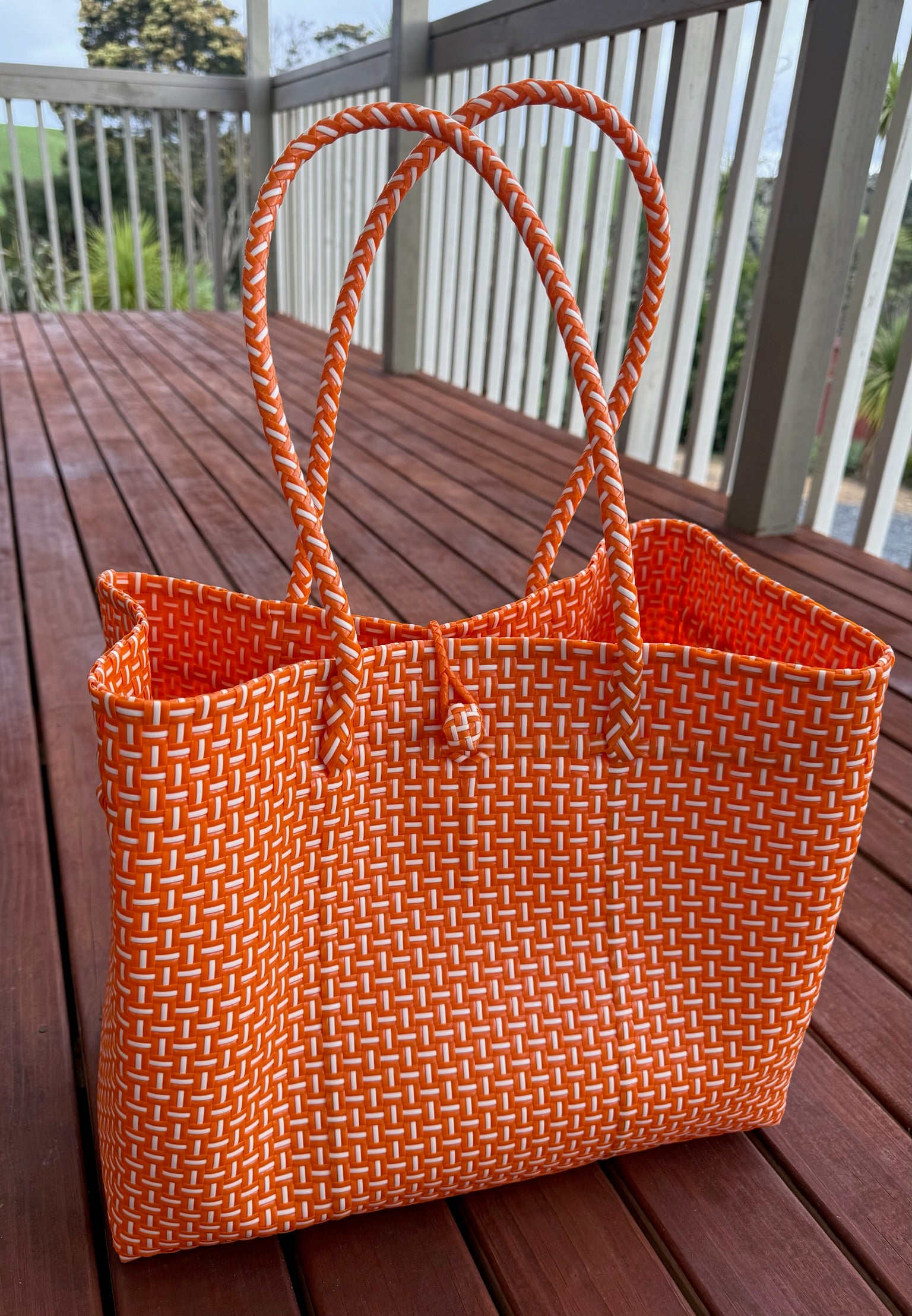 Orange/White Chequered Tote Bag image 1