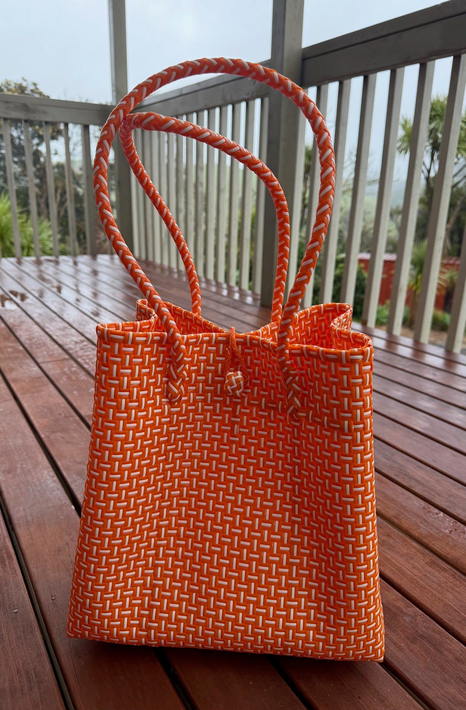 Orange/White Chequered Tote Bag image 2
