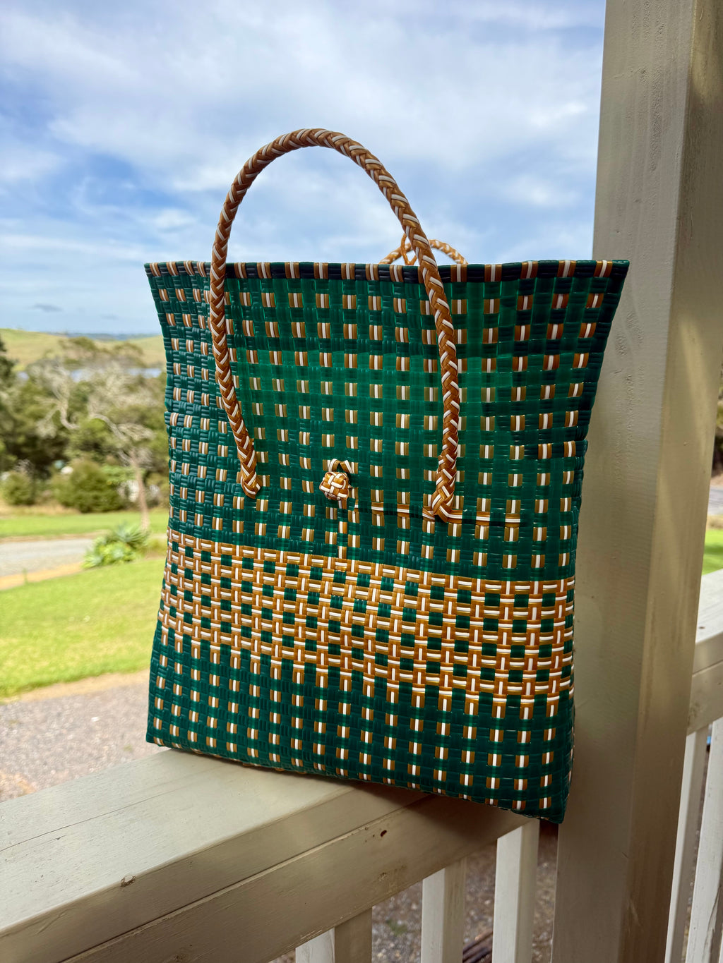 Green / Gold Chequered Picnic Bag image 1
