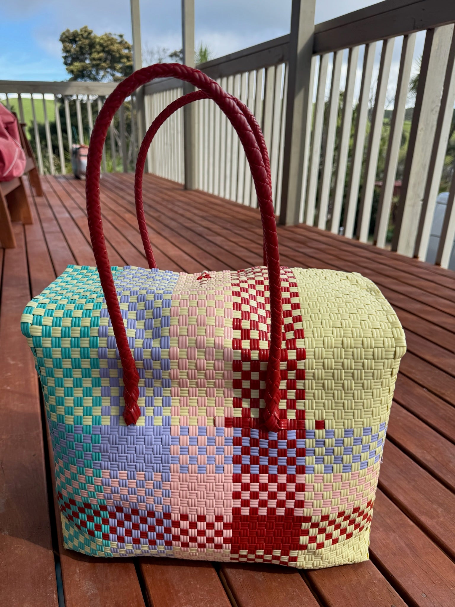 Pink / Yellow / Blue Picnic Style Tote Bag image 1