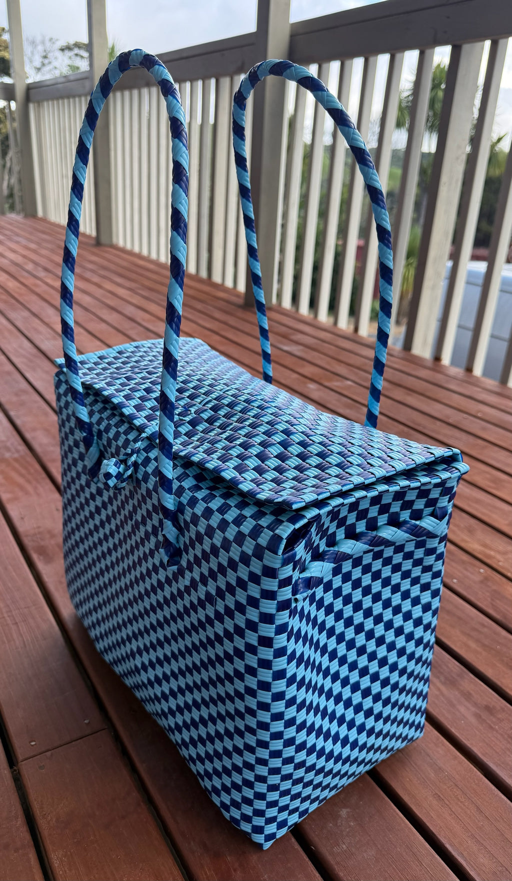 Blue Two Tone Picnic Style Tote Bag image 2