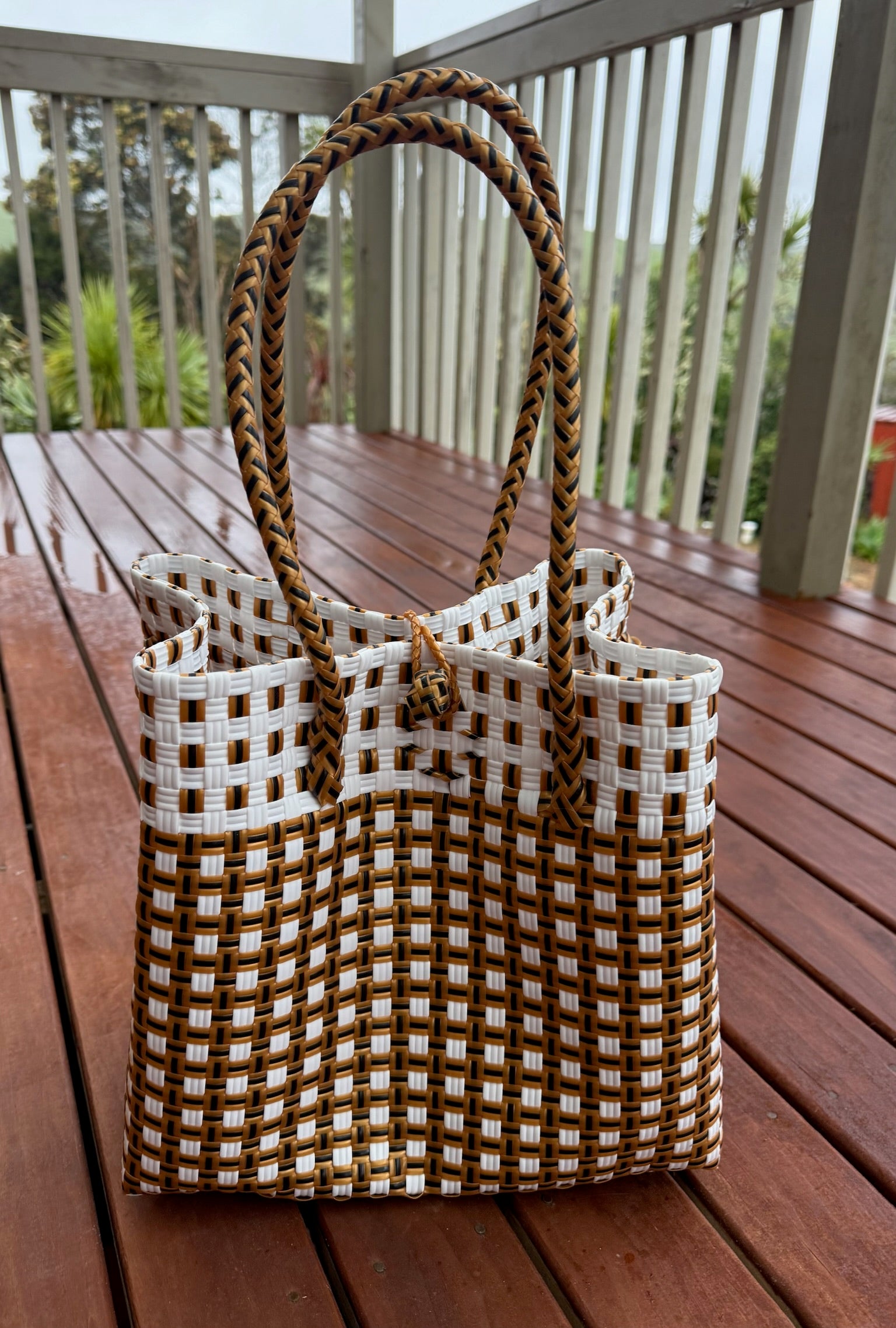Gold/White/Black Chequered Tote Bag image 2