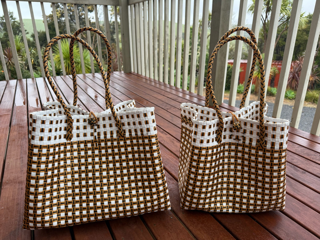 Gold/White/Black Chequered Tote Bag image 0