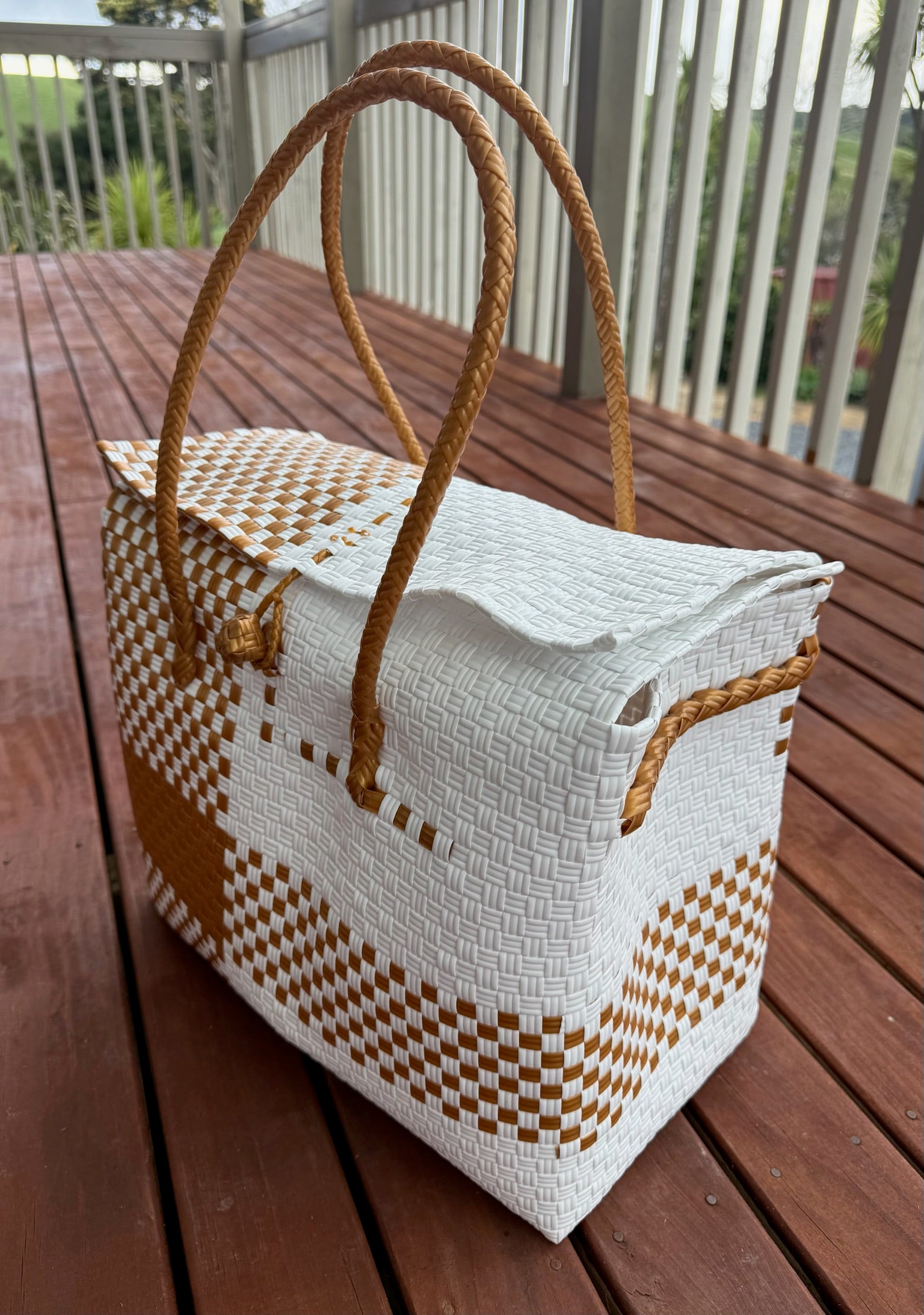 Gold / White Picnic Style Tote Bag image 1