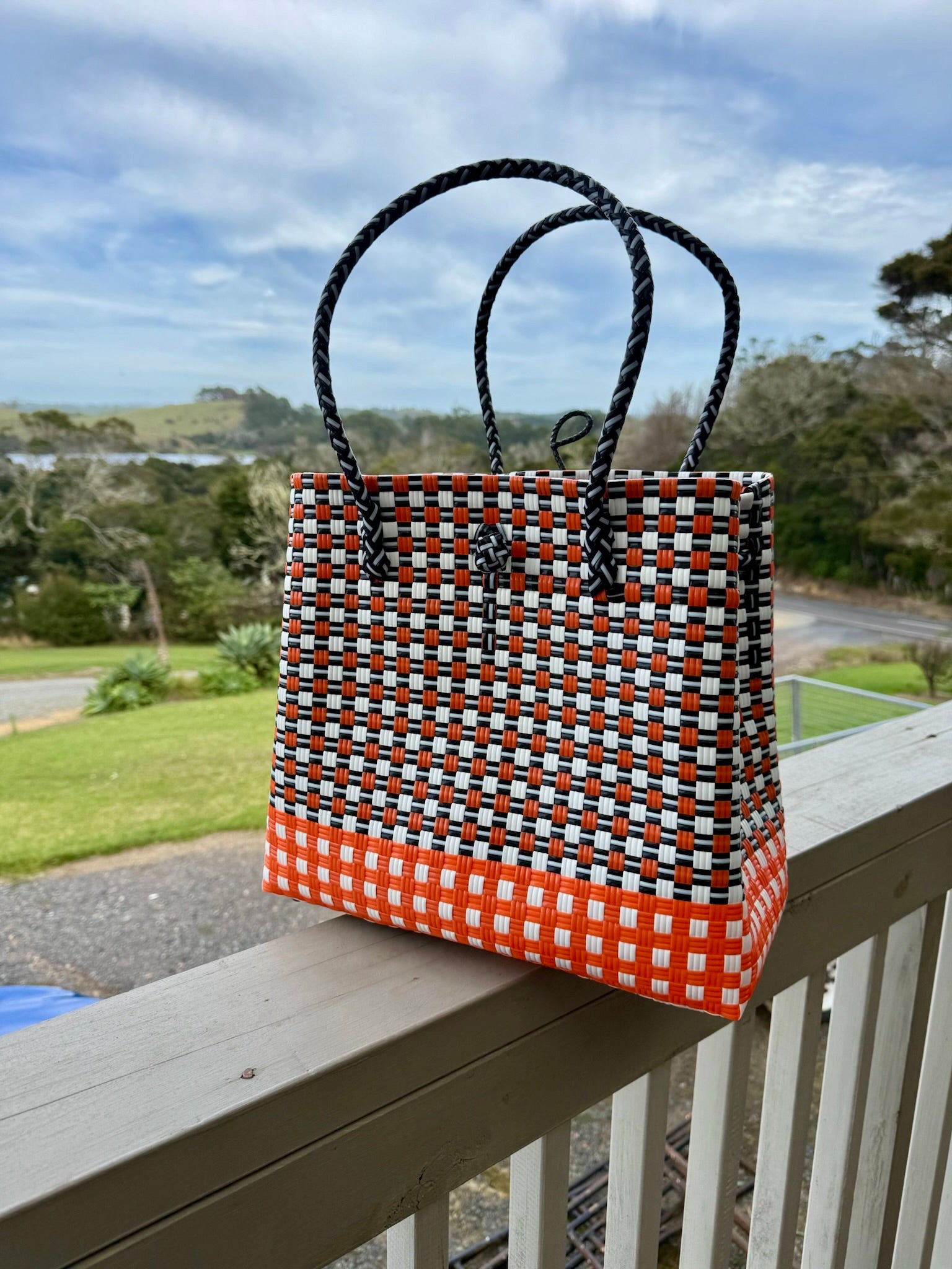 Orange / Black / White Chequered Tote Bag image 1