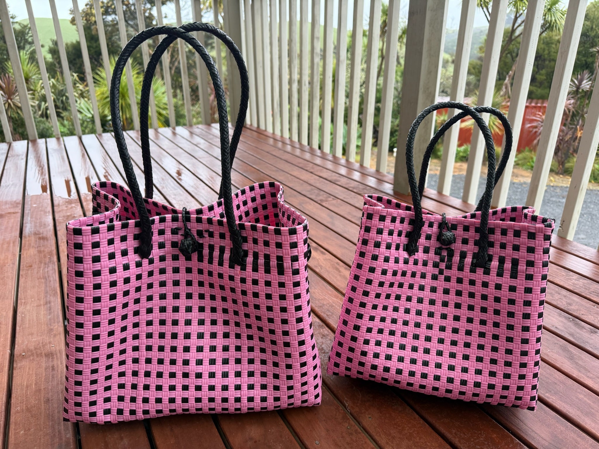 Pink / Black Chequered Tote Bag image 0