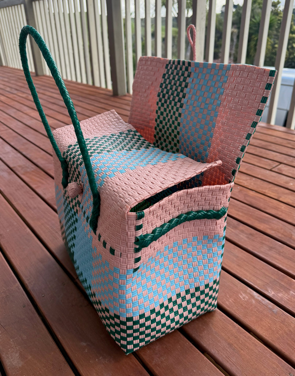Pink / Grey / Blue Picnic Style Tote Bag (Pink Toggle) image 2