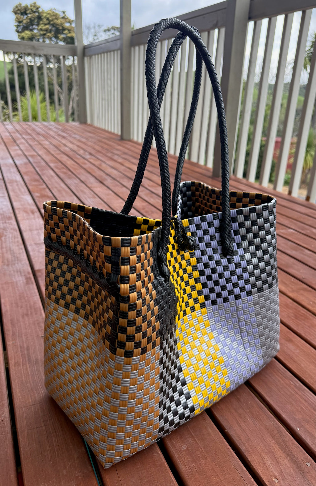 Mauve/Yellow/Black Chequered Tote Bag image 0