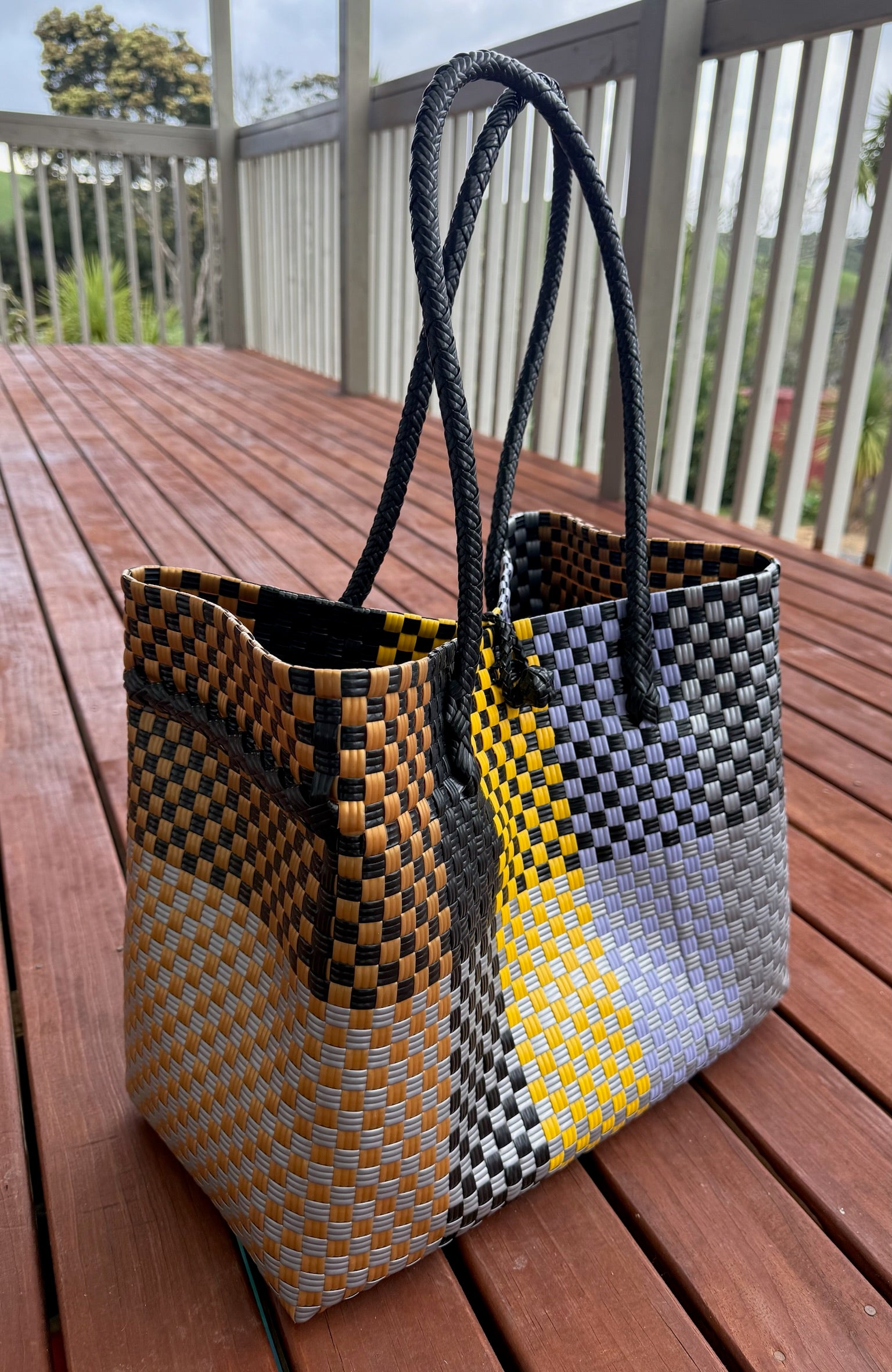 Mauve/Yellow/Black Chequered Tote Bag image 0