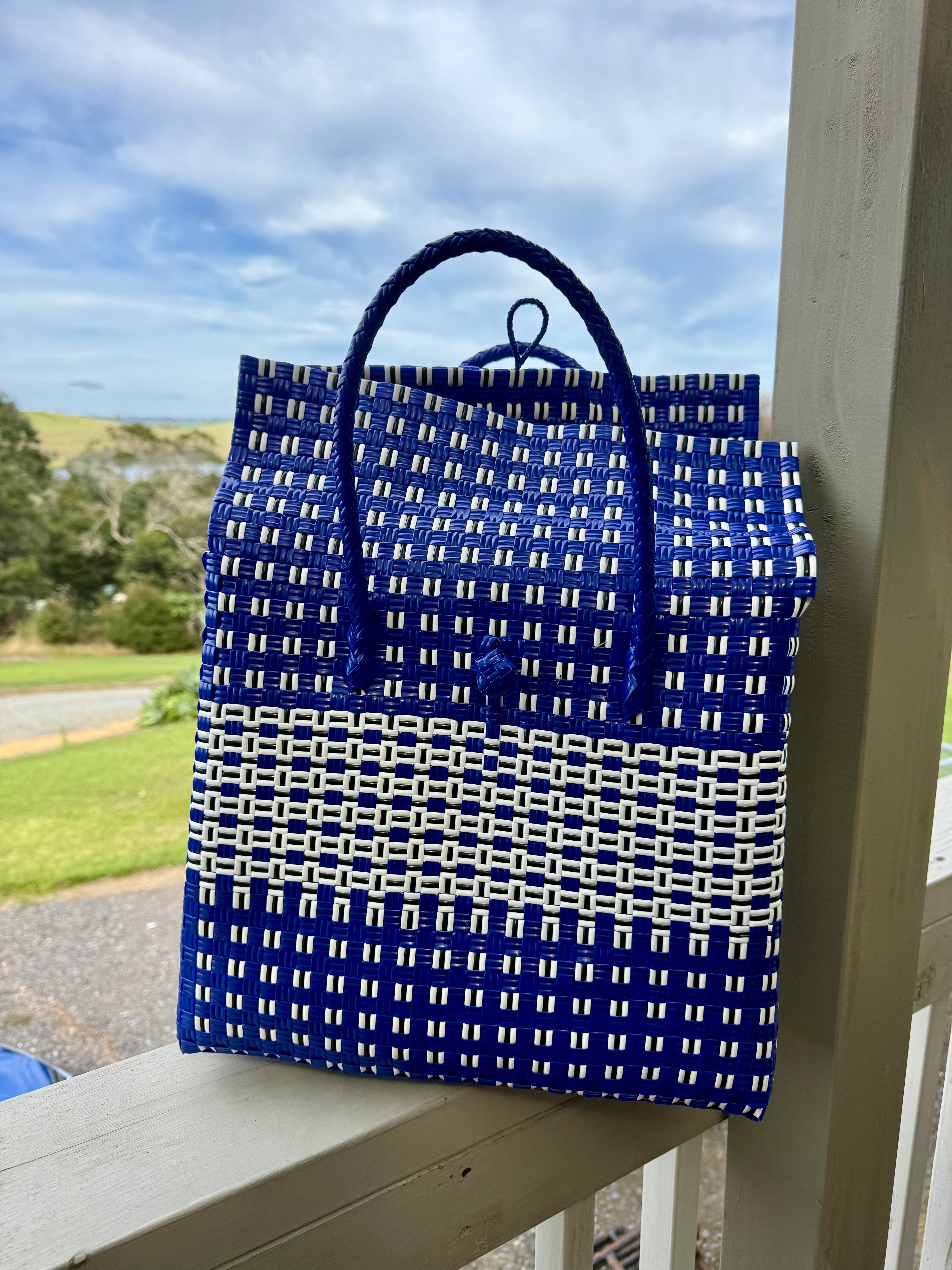 Blue / White Chequered Picnic Bag image 1