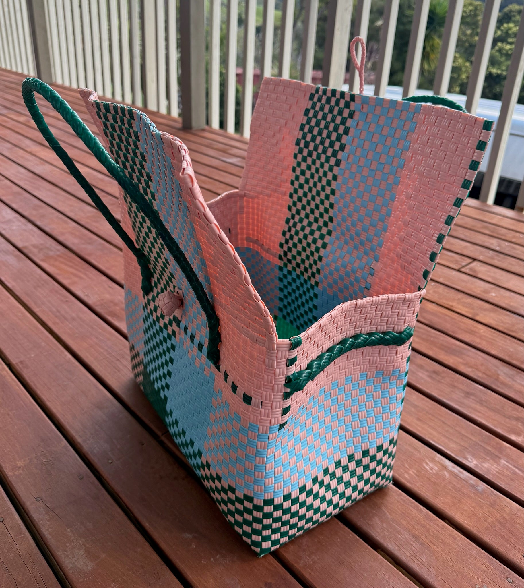 Pink / Grey / Blue Picnic Style Tote Bag (Pink Toggle) image 3