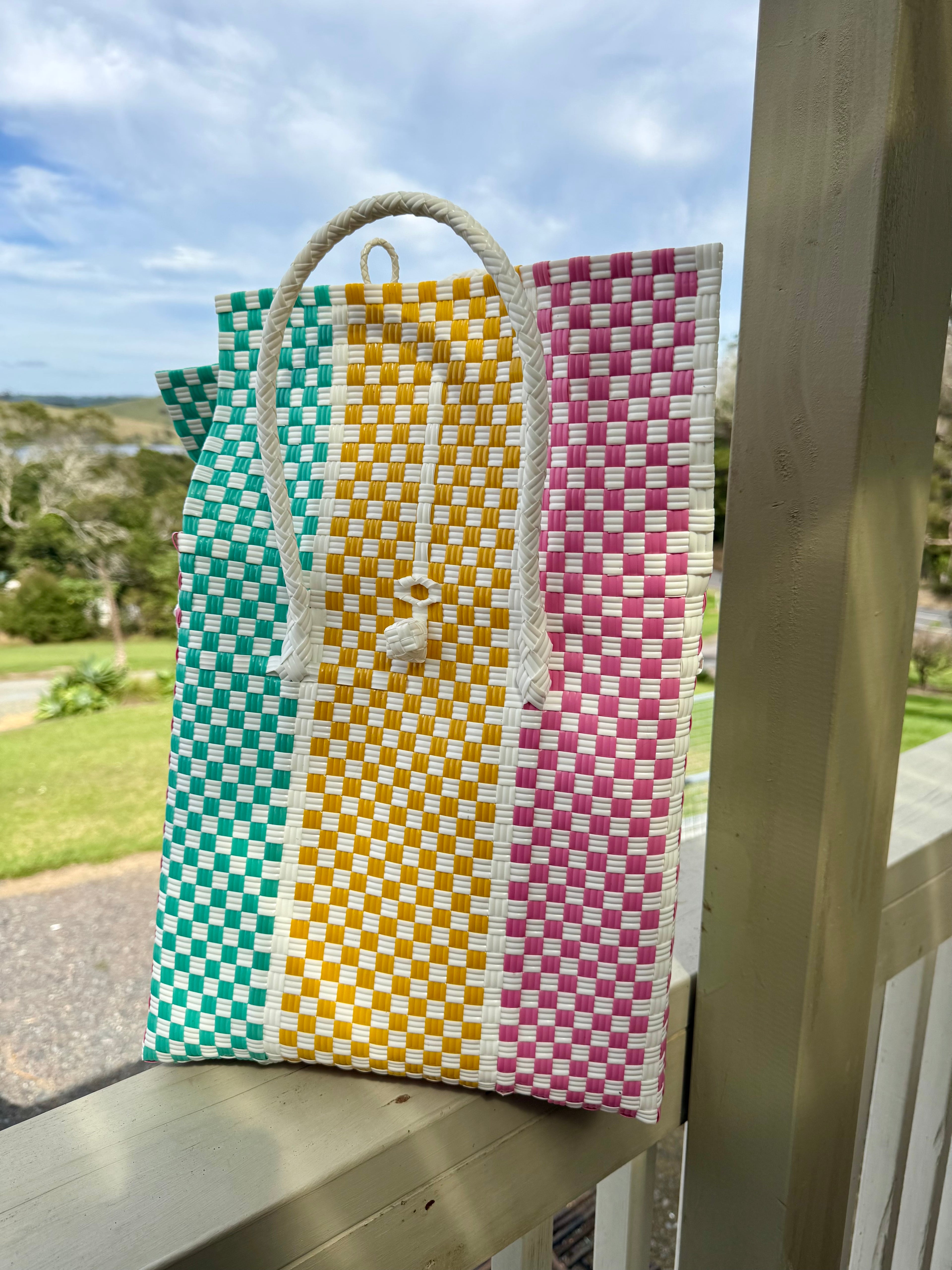 Green / Yellow / Pink Chequered Picnic Bag image 1