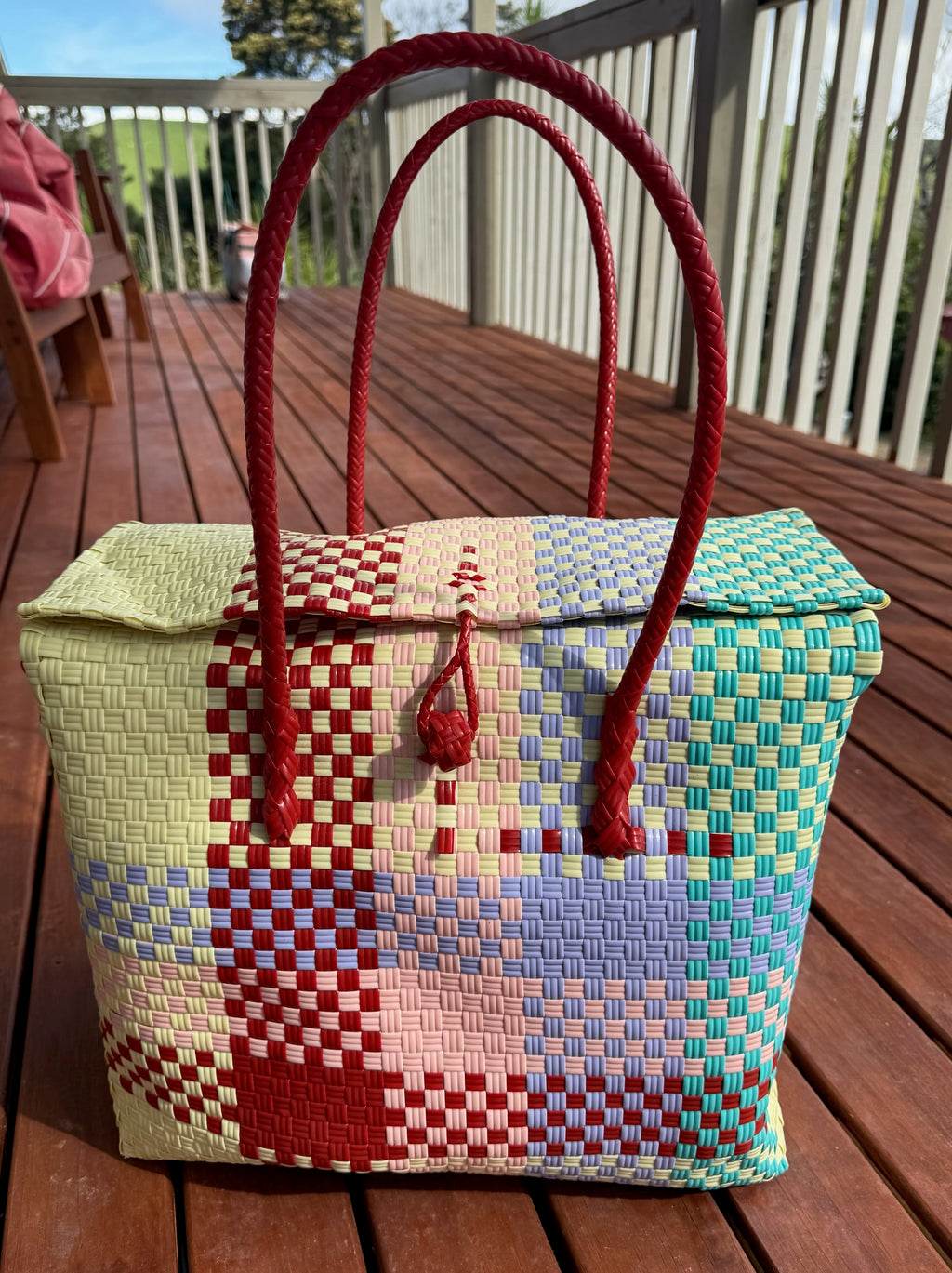 Pink / Yellow / Blue Picnic Style Tote Bag image 0