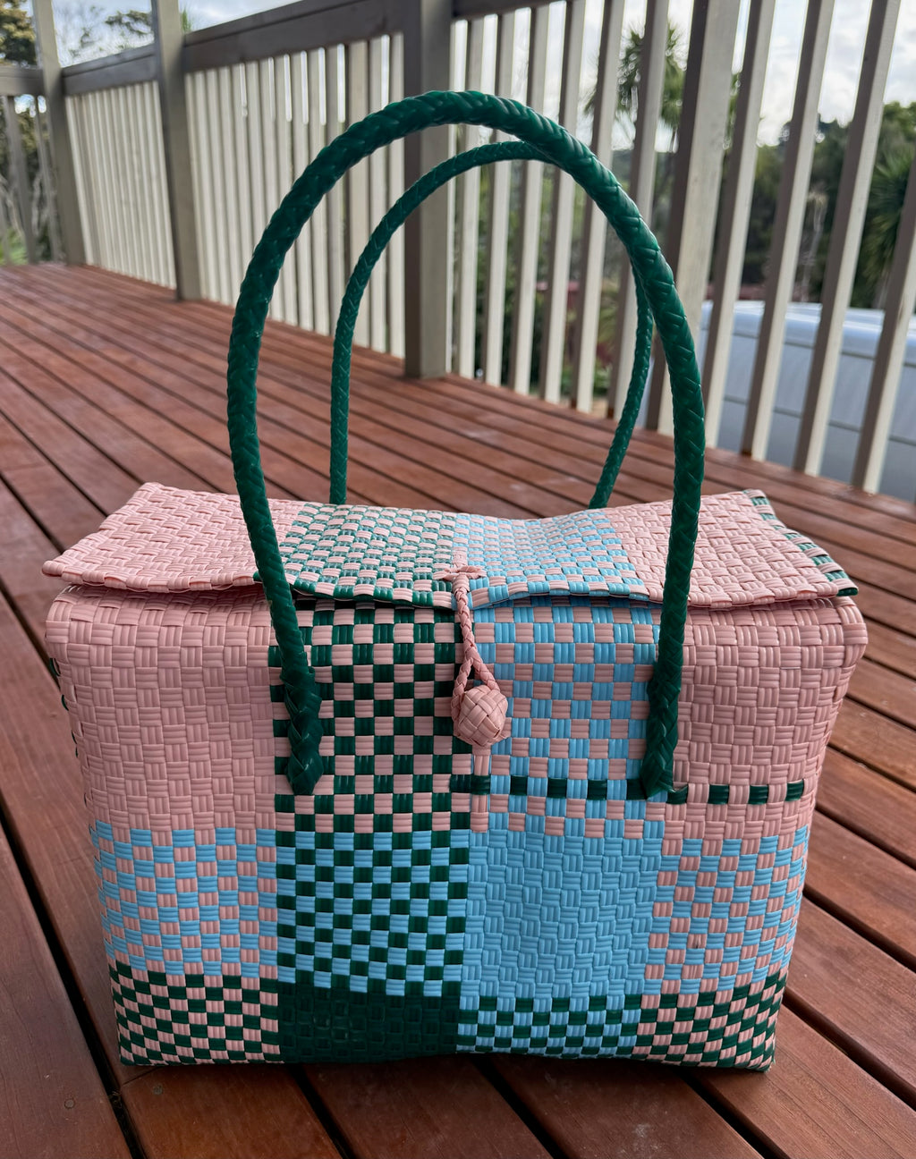 Pink / Grey / Blue Picnic Style Tote Bag (Pink Toggle) image 0