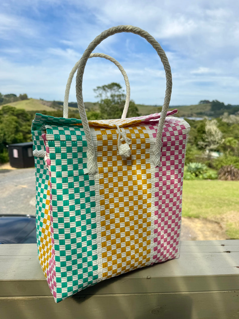 Green / Yellow / Pink Chequered Picnic Bag image 0