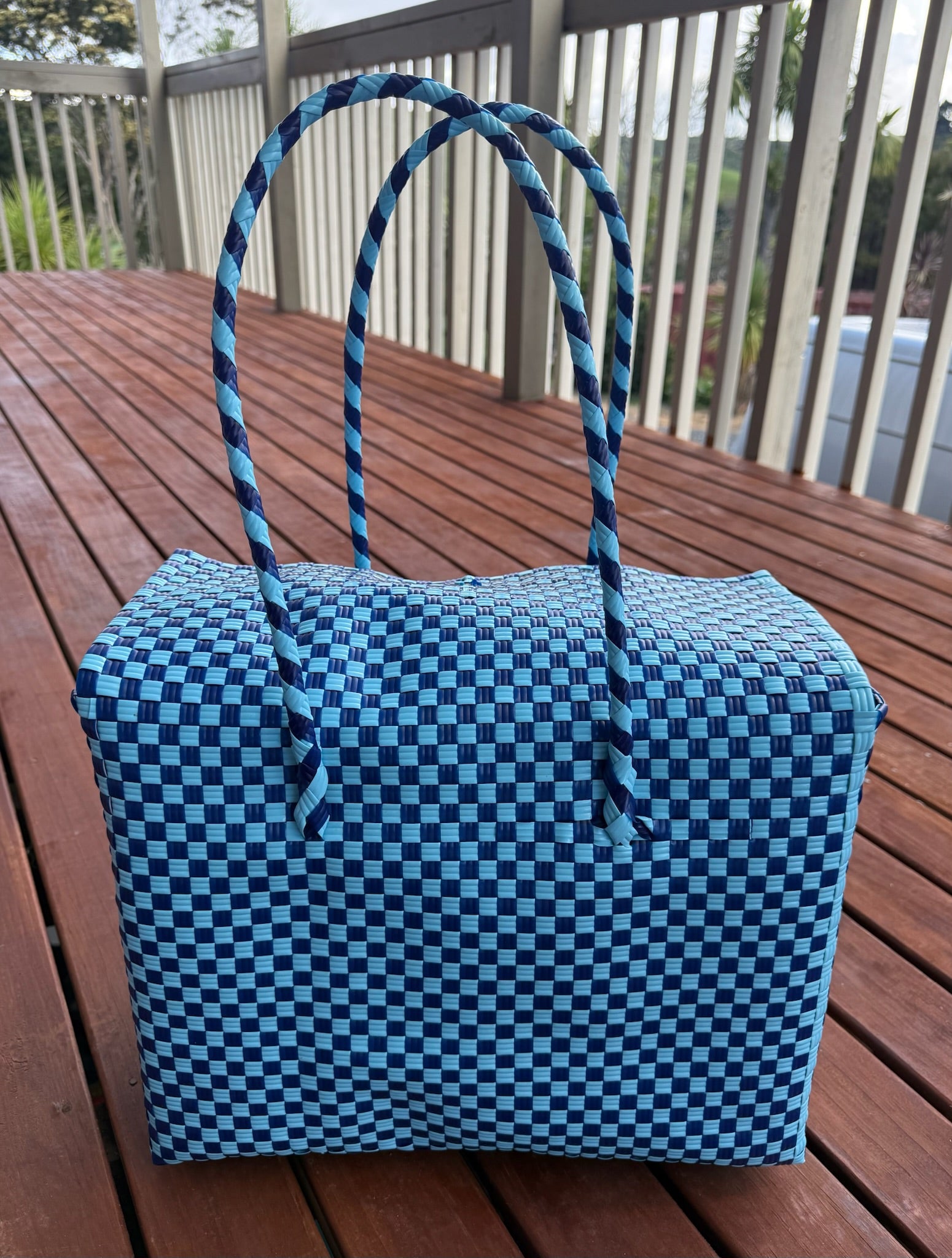 Blue Two Tone Picnic Style Tote Bag image 1