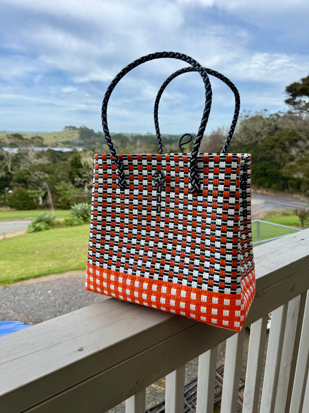 Orange / Black / White Chequered Tote Bag image 0