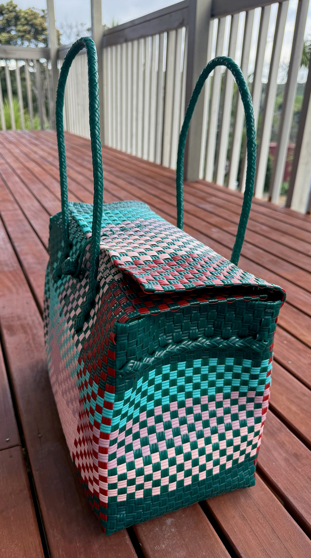 Green / Pink / Grey Picnic Style Tote Bag image 1