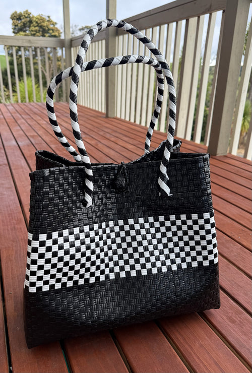 Black / White Chequered Tote Bag image 1