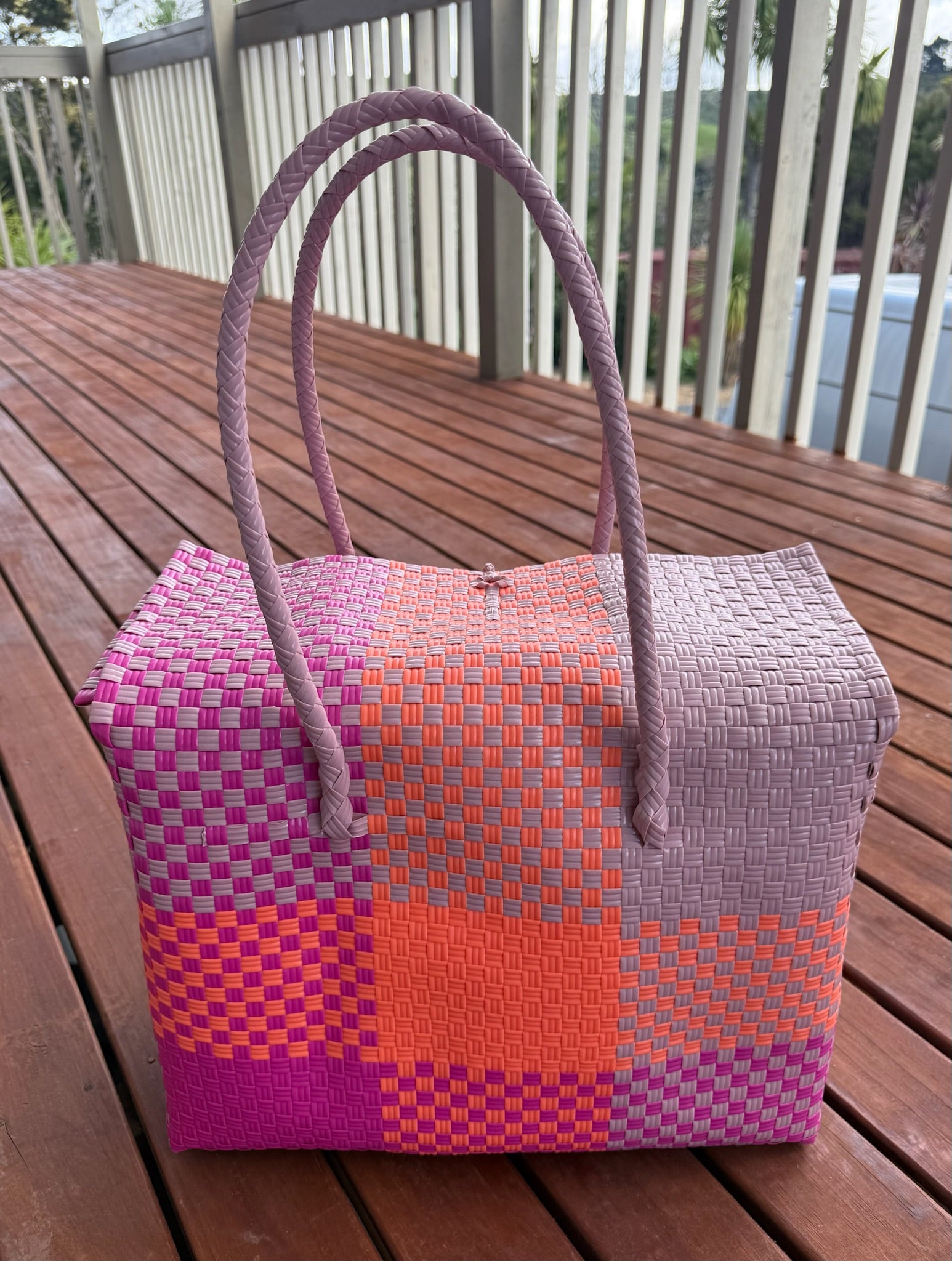 Pink / Orange / Grey Picnic Style Tote Bag image 2
