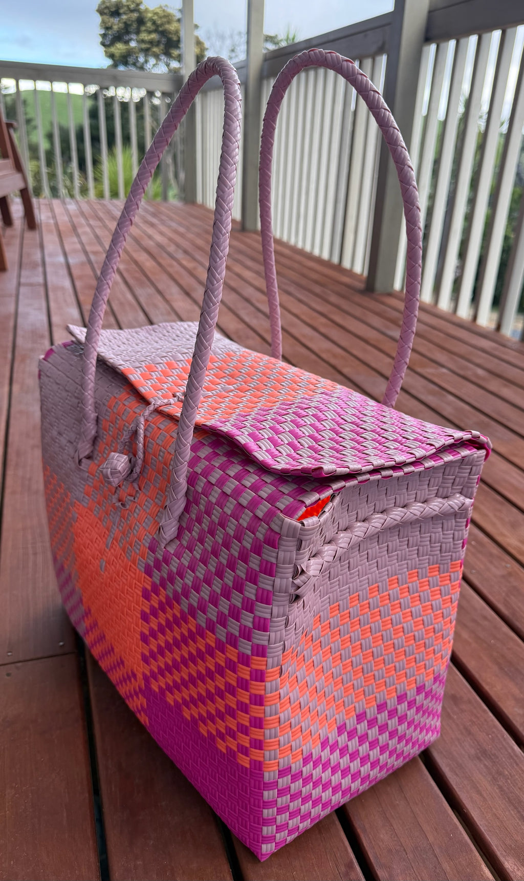 Pink / Orange / Grey Picnic Style Tote Bag image 1