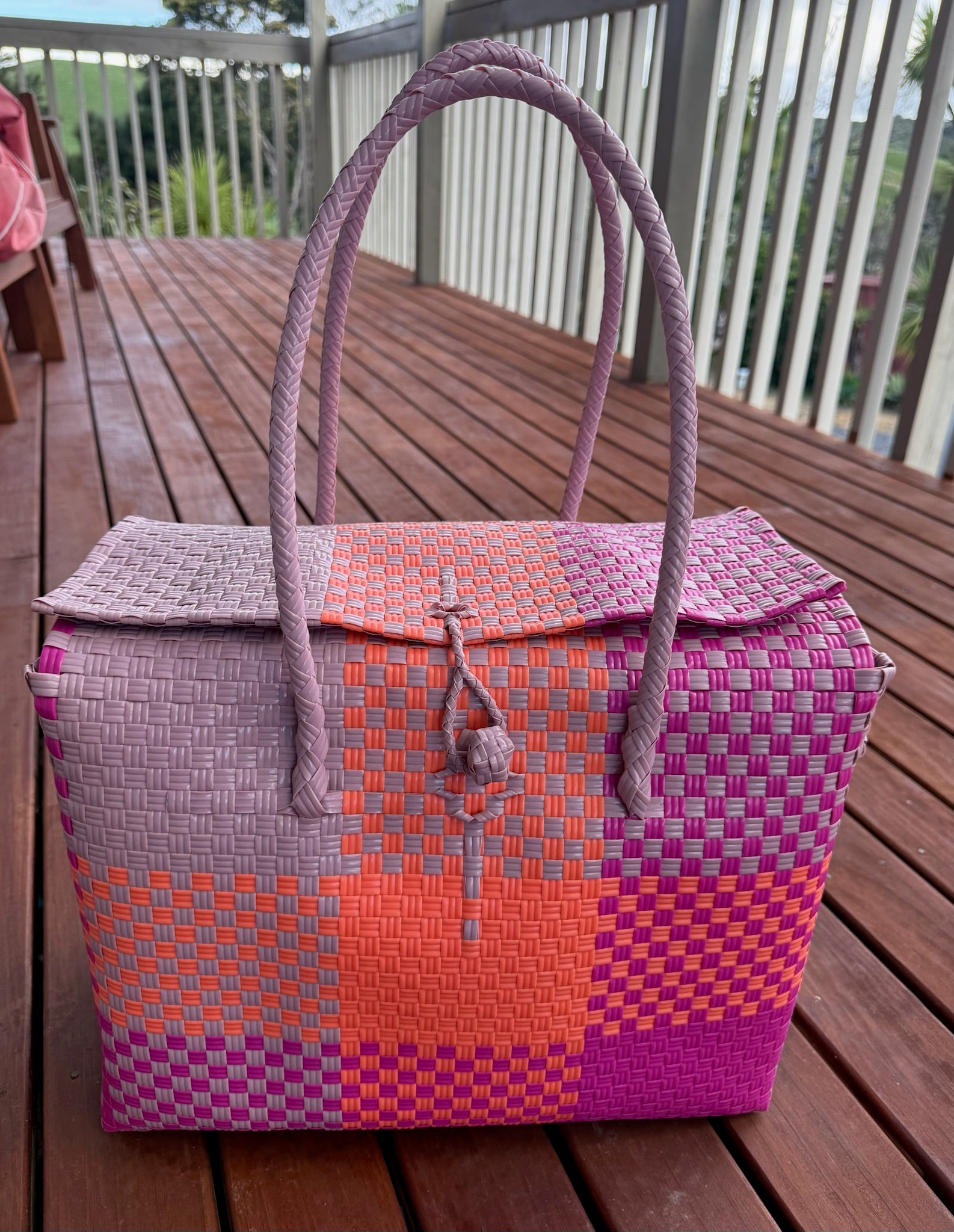 Pink / Orange / Grey Picnic Style Tote Bag image 0