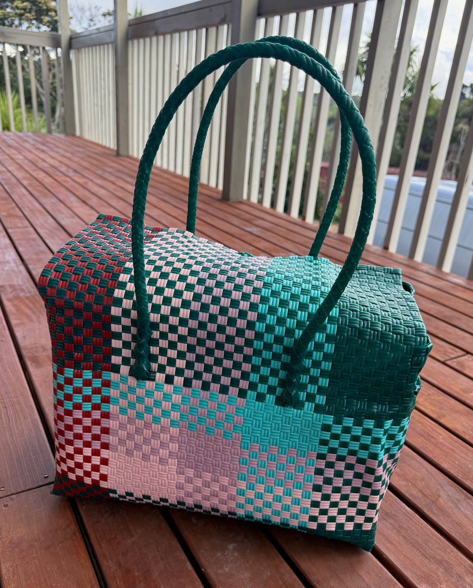 Green / Pink / Grey Picnic Style Tote Bag image 2