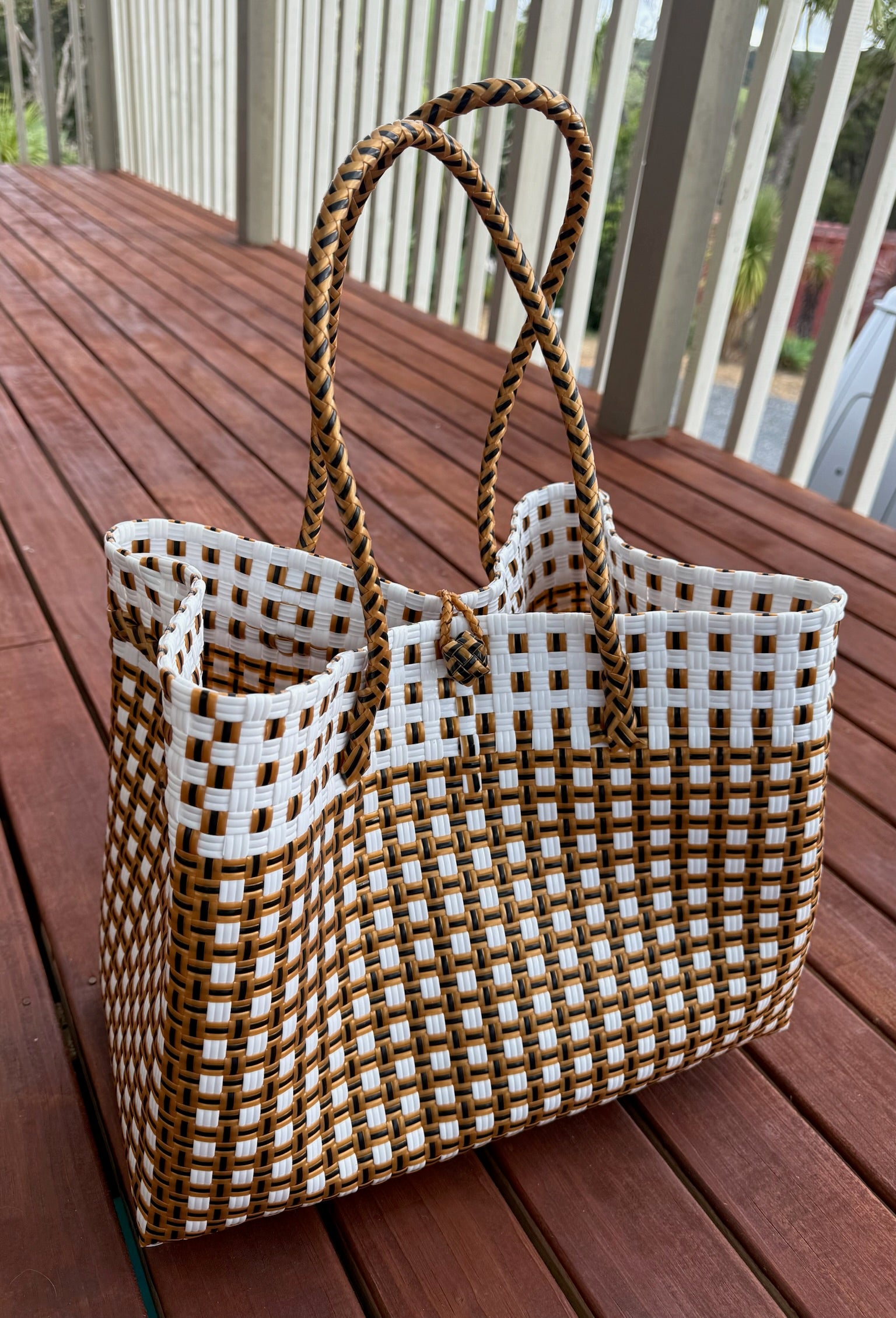 Gold/White/Black Chequered Tote Bag image 1
