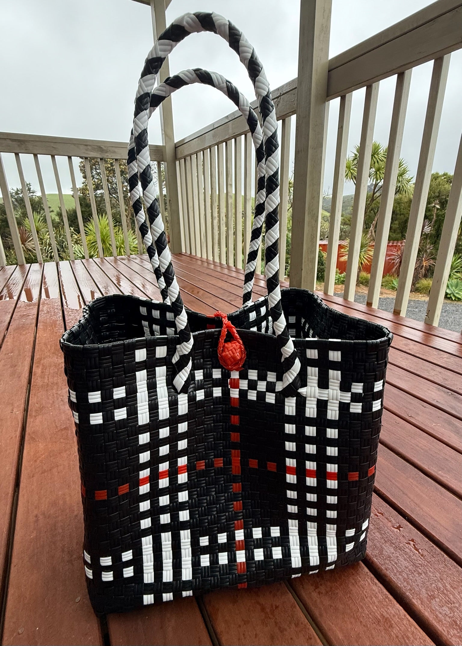 Black / White / Red Chequered Tote Bag image 2