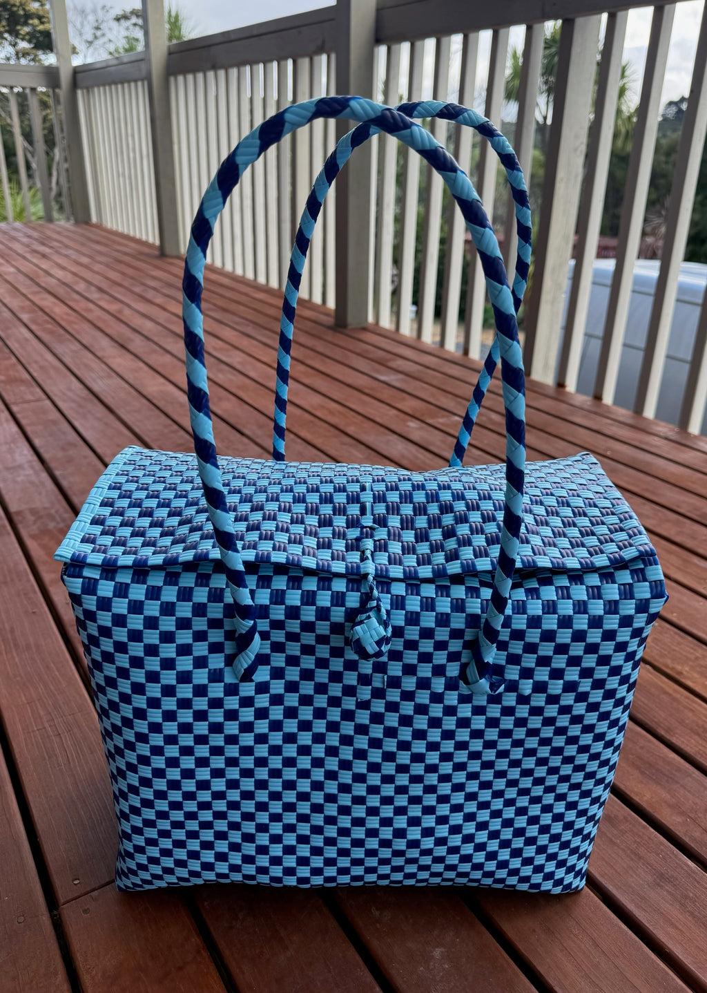 Blue Two Tone Picnic Style Tote Bag image 0