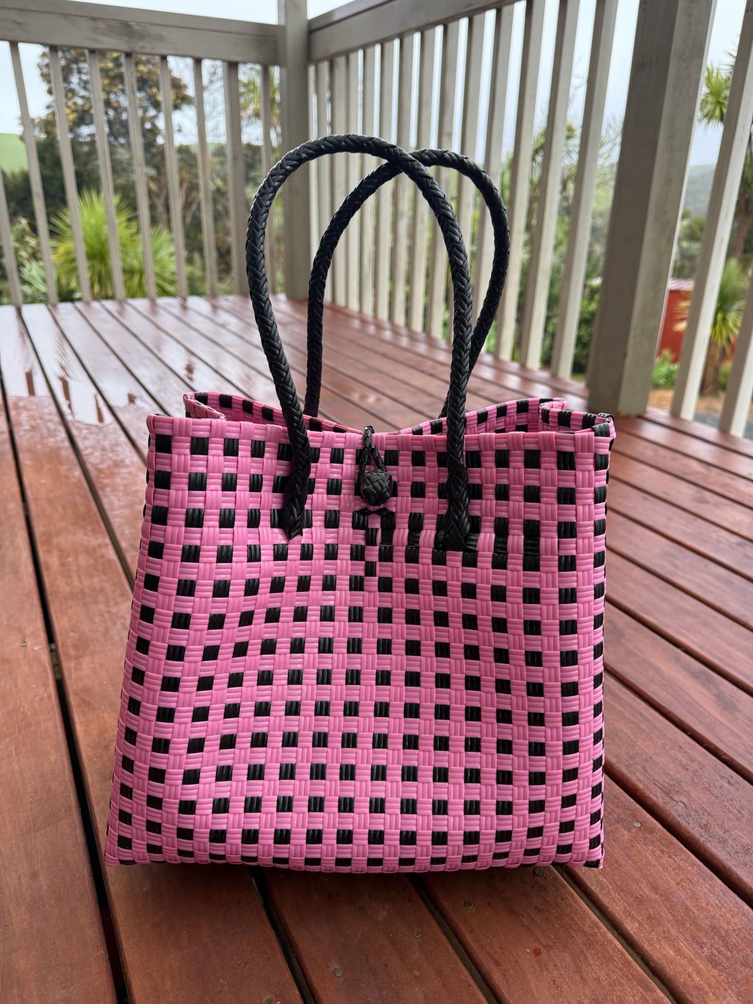 Pink / Black Chequered Tote Bag image 2